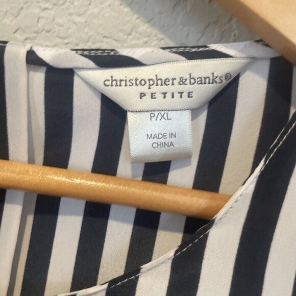 Christopher Banks XL Petite Striped Short Sleeve Blouse Round Neck Navy Nautical - Picture 5 of 11